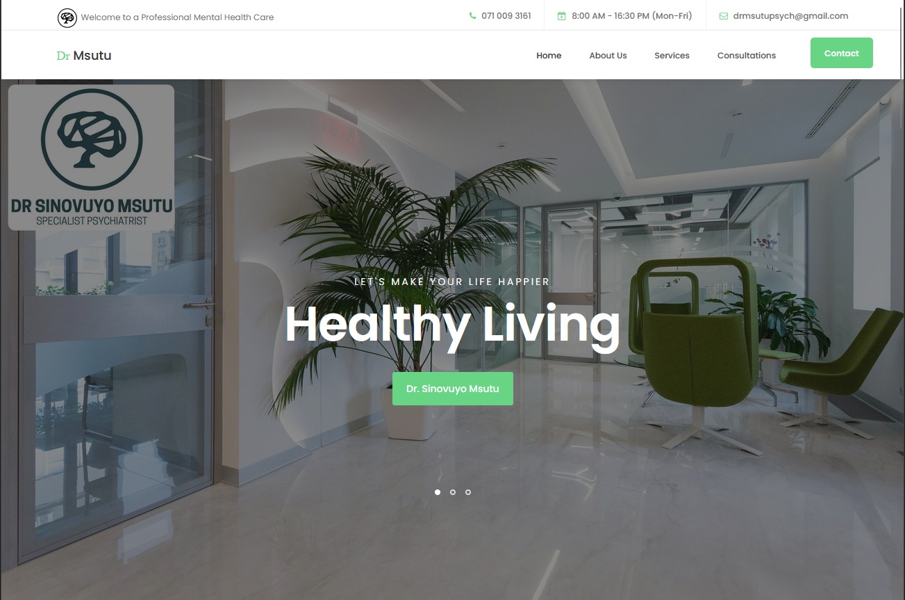 Dr. Msutu Psychiatry website screenshot