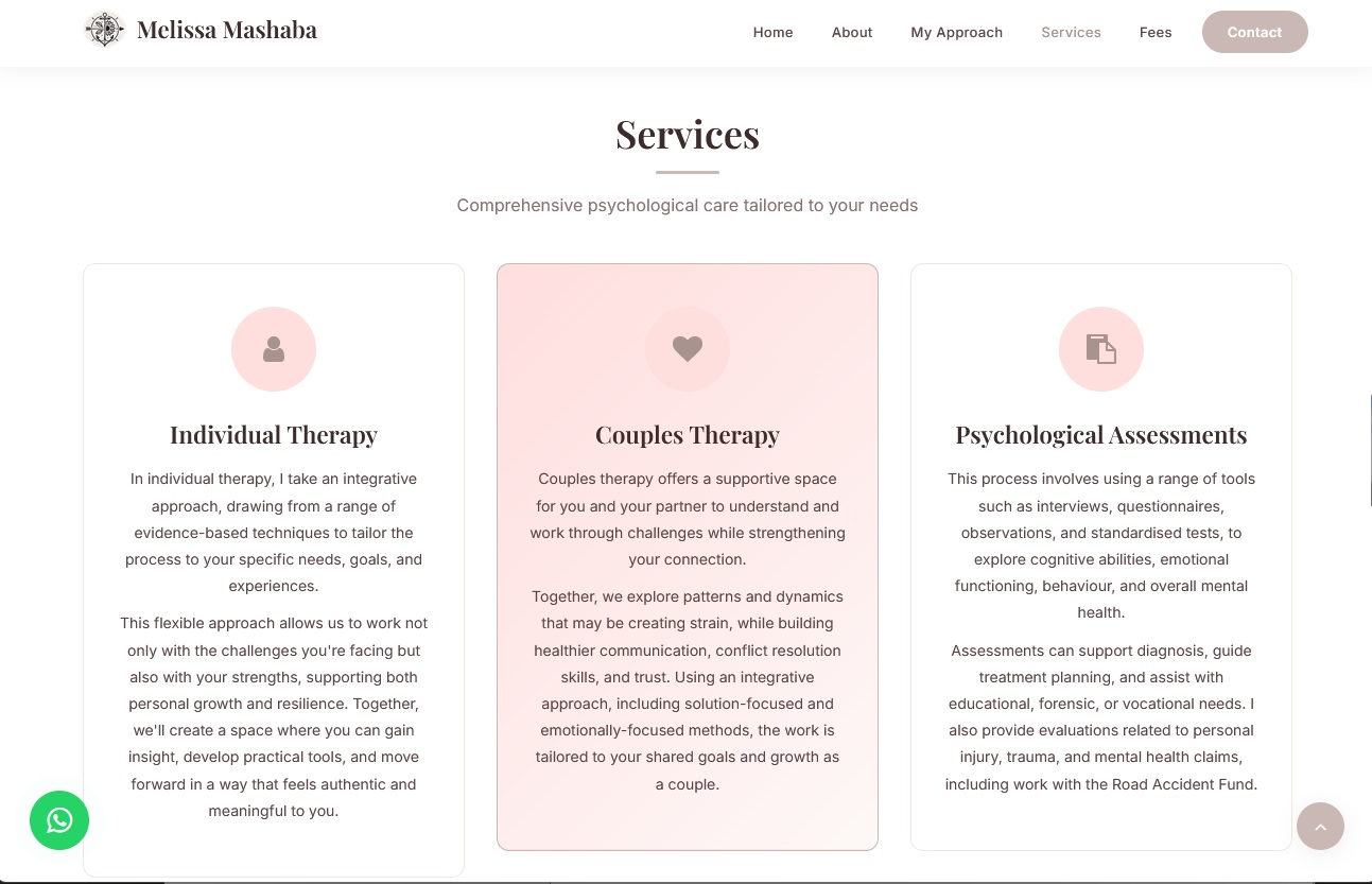 Melissa Mashaba Clinical Psychology website screenshot
