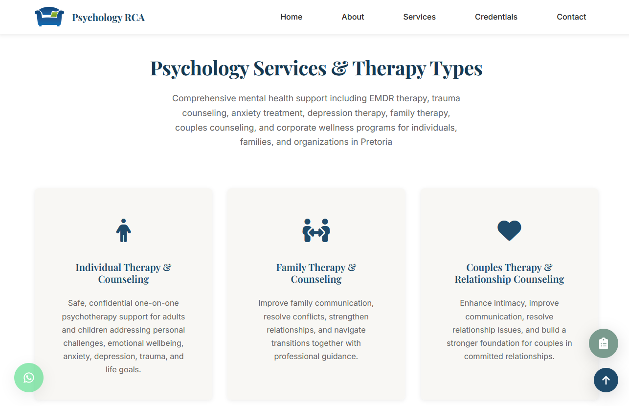 Psychology RCA website screenshot